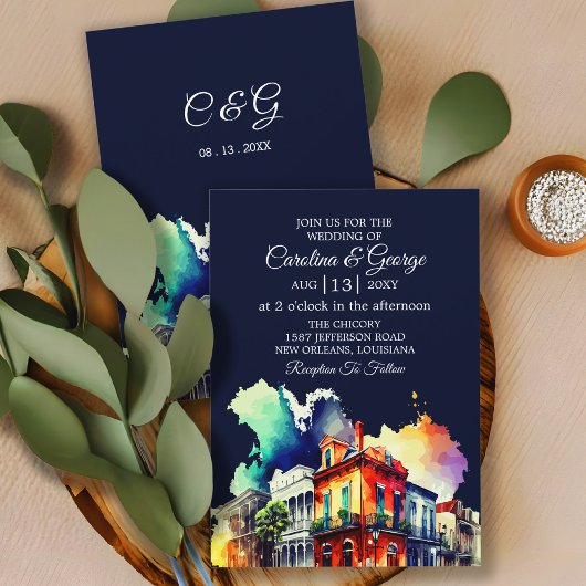 New Orleans Nola Louisiana - Waterverf bruiloft Kaart
