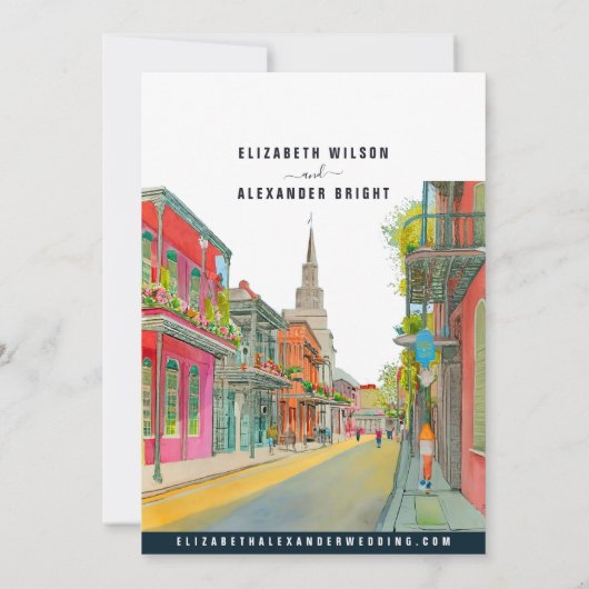 New Orleans Nola Louisiana - Waterverf bruiloft Kaart (Achterkant)