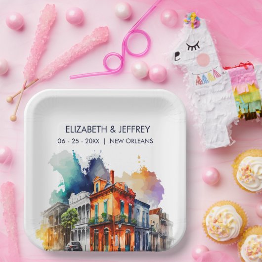 New Orleans Nola Louisiana - Waterverf bruiloft Papieren Bordje (Feest)