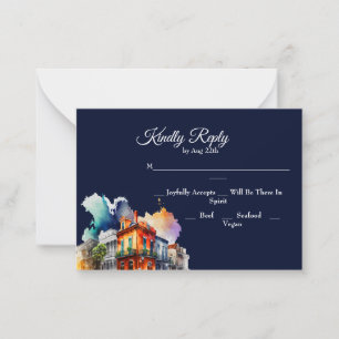 New Orleans Nola Louisiana - Waterverf RSVP Notitiekaartje