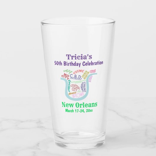 New Orleans Nola Map Travel Party Beer Pint Glas (Voorkant)