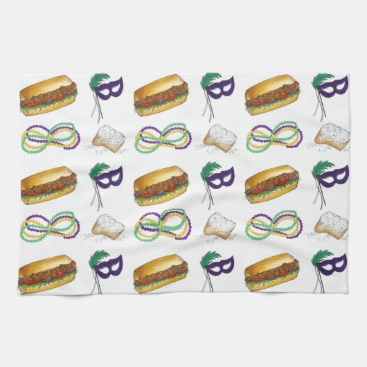 New Orleans NOLA Mardi Gras Beads Food Masker Theedoek (Horizontaal)