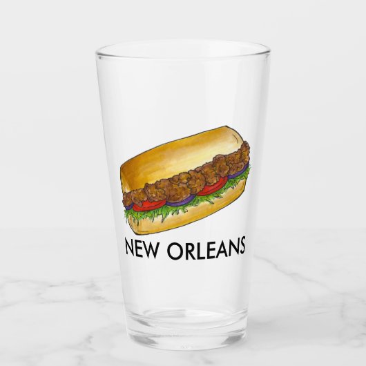 New Orleans NOLA Shrimp Po'Boy Sandwich Louisiana Glas (Voorkant)