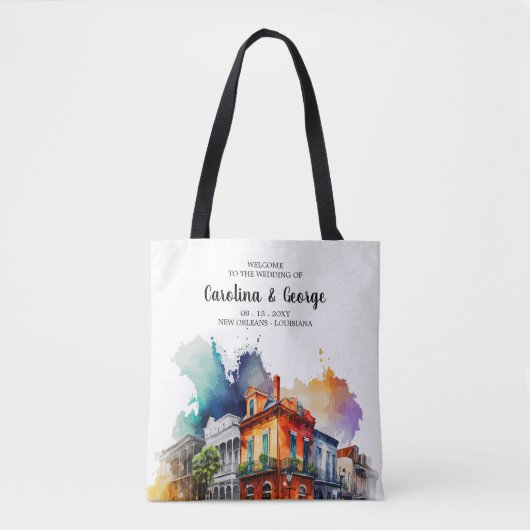 New Orleans Nola - Waterverf Wedding Welcome Tote Bag (Voorkant)