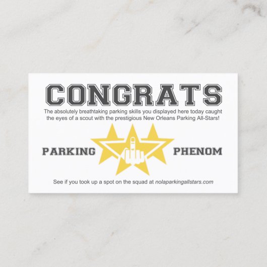 New Orleans Parking All-Stars Scouting Card Contactkaartje (Achterkant)
