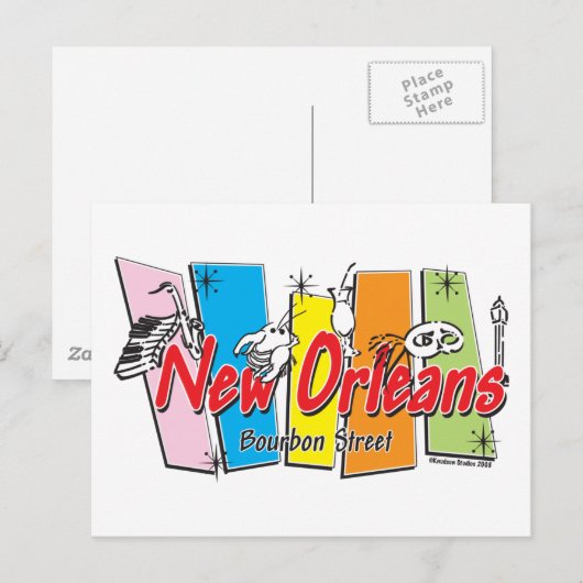 New-Orleans-Retro Briefkaart (Voorkant / Achterkant)
