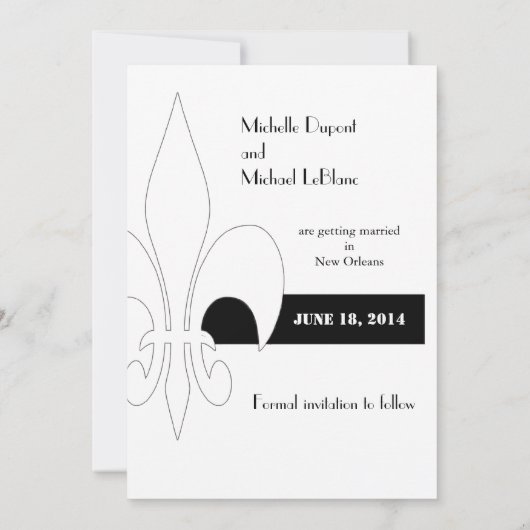 New Orleans Ribreedat Fleur de Lis Save the Date Kaart (Achterkant)
