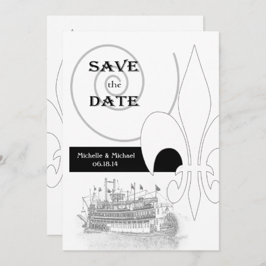 New Orleans Ribreedat Fleur de Lis Save the Date Kaart (Voorkant / Achterkant)