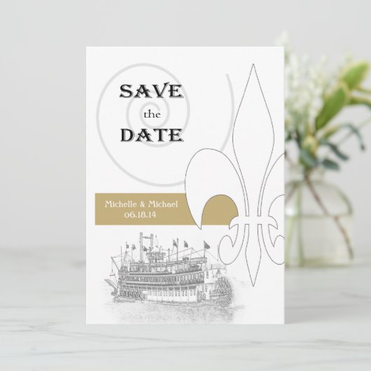 New Orleans Ribreedat Fleur de Lis Save the Date Kaart (Staand voorkant)