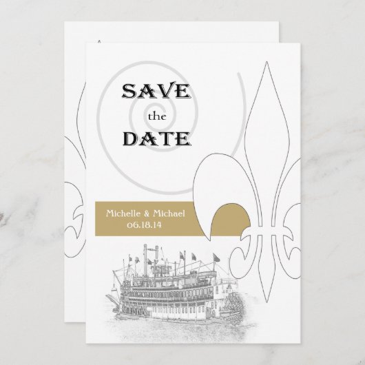 New Orleans Ribreedat Fleur de Lis Save the Date Kaart (Voorkant / Achterkant)