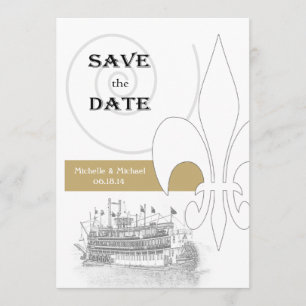 New Orleans Ribreedat Fleur de Lis Save the Date Kaart