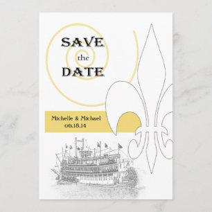 New Orleans Ribreedat Fleur de Lis Save the Date Kaart