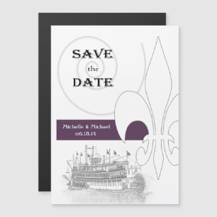 New Orleans Riverboat Save the Date Paarse Magnetische Uitnodiging