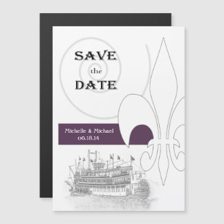 New Orleans Riverboat Save the Date Paarse Magnetische Uitnodiging