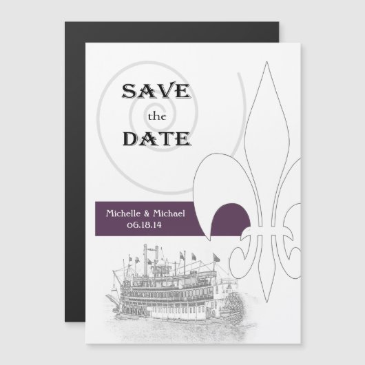 New Orleans Riverboat Save the Date Paarse Magnetische Uitnodiging (Voorkant / Achterkant)