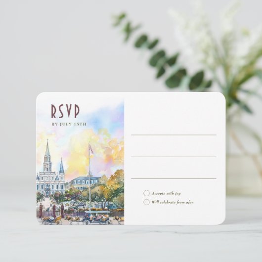 New Orleans RSVP Wedding Insert Destination Kaart (Staand voorkant)