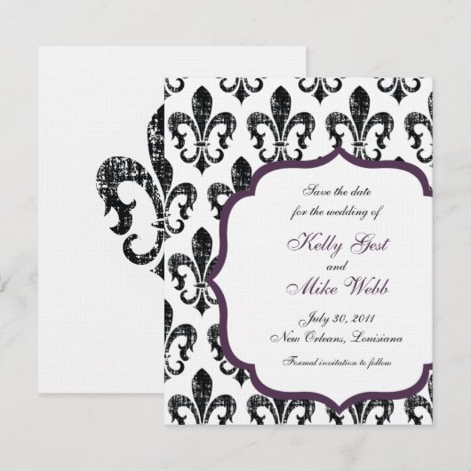 New Orleans Save the Date - Paars (Voorkant / Achterkant)