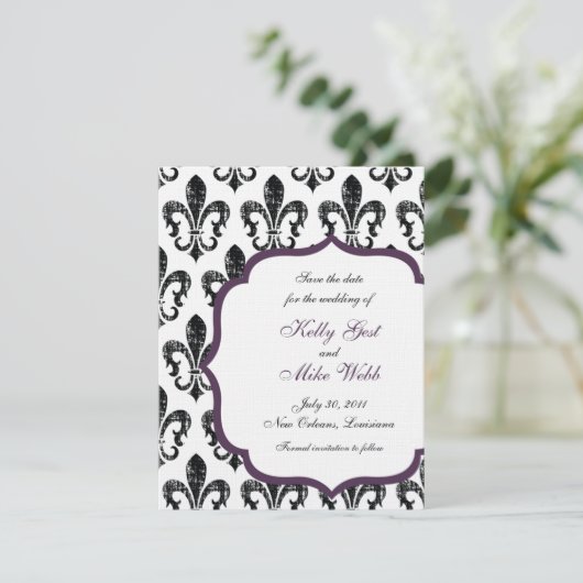 New Orleans Save the Date - Paars (Staand voorkant)