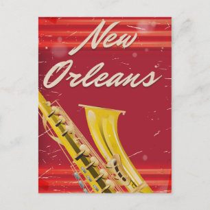 New Orleans Saxofoon reisposter versleten editie Briefkaart