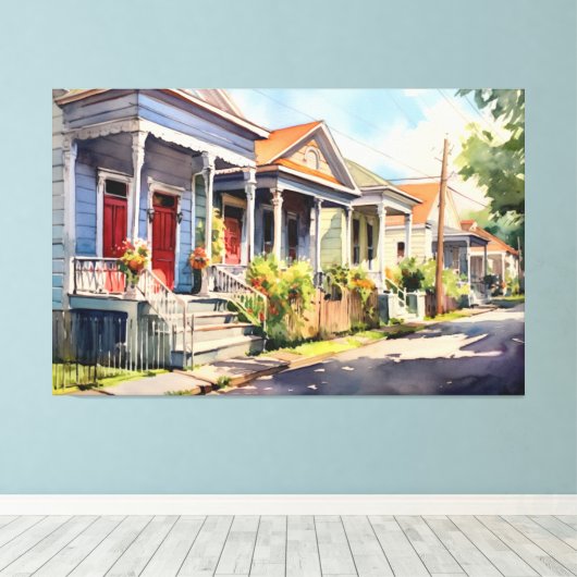 New Orleans Shotgun Homes Canvas Afdruk (Insitu (Houten vloer))