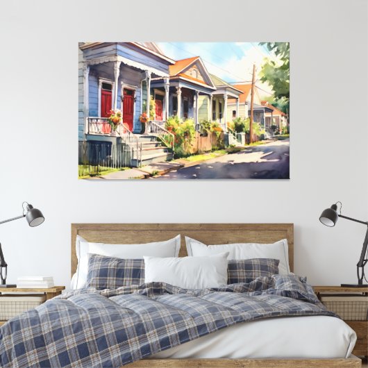 New Orleans Shotgun Homes Canvas Afdruk (Insitu (Slaapkamer))