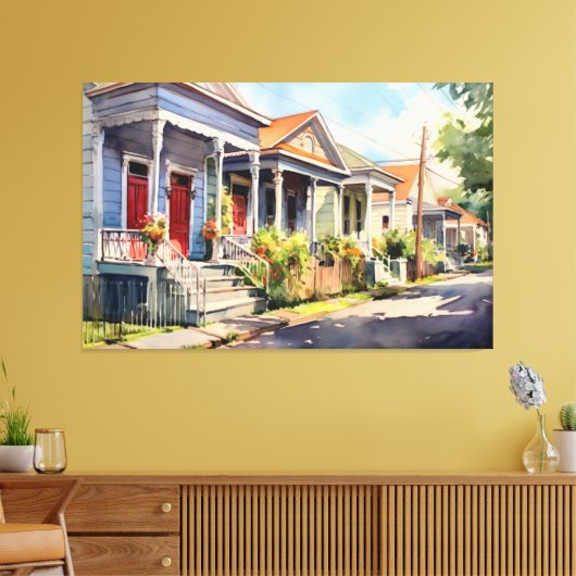 New Orleans Shotgun Homes Canvas Afdruk (Insitu (Woonkamer))