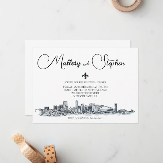 New Orleans Skyline repetitie diner uitnodiging (Voorkant / Achterkant in situ)