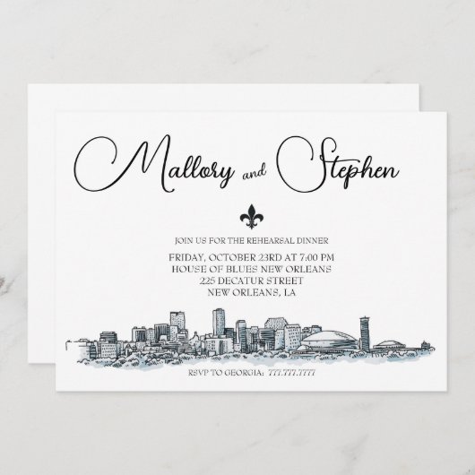 New Orleans Skyline repetitie diner uitnodiging (Voorkant / Achterkant)