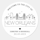 New Orleans Skyline | Welkomstbericht voor bruilof Ronde Sticker (Voorkant)