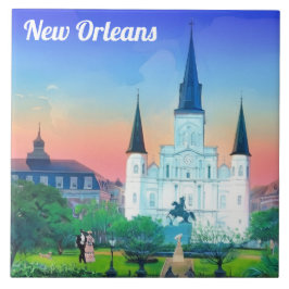 New Orleans St Louis Cathedral at Sunset colorful Tegeltje