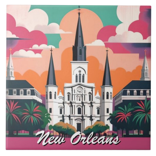 New Orleans St Louis Cathedral Vibrant Sky Tegeltje (Voorkant)