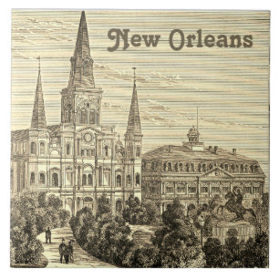 New Orleans St Louis-kathedraal Antiek Vintage Tegeltje