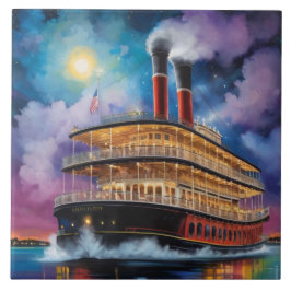New Orleans Steamboat Riverboat Boat on River Tegeltje