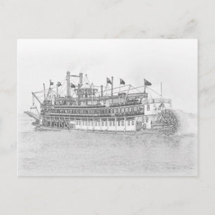 New Orleans Steamboot Black & White Sketch Briefkaart