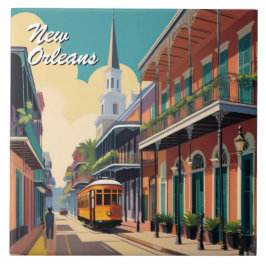 New Orleans Straat & St Louis Kathedraal Kleurrijk Tegeltje