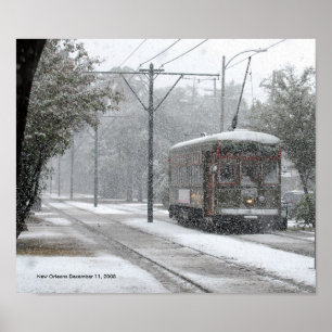 New Orleans Streetcar Snow Poster