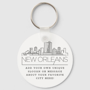 New Orleans Stylized Skyline   Aangepaste slogan Sleutelhanger