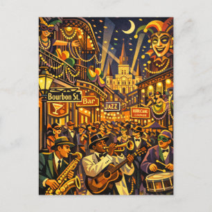 New Orleans tijdens Mardi Gras Retro Art Deco stij Briefkaart