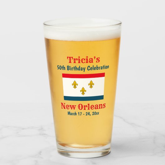 New Orleans Trip Birthday Favor Beer Pint Glas (Voorkant gevuld)