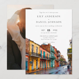 New Orleans Watercolor Bestemming Foto Bruiloft Kaart