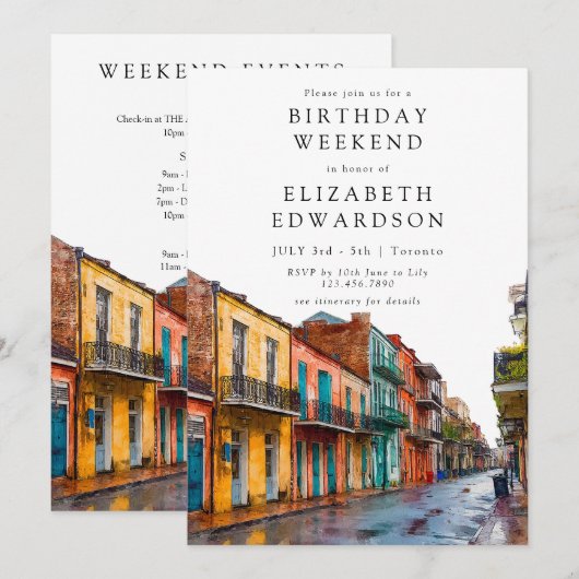 New Orleans Watercolor Birthday Weekend Kaart (Voorkant / Achterkant)