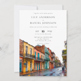 New Orleans Watercolor Elegant Wedding Kaart