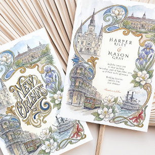 New Orleans Watercolor Landmarks Trouwkaart Kaart