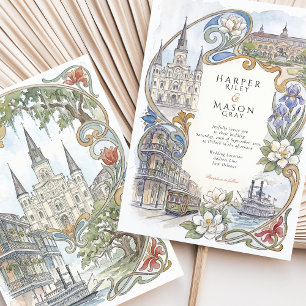 New Orleans Watercolor Landmarks Trouwkaart Kaart
