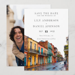 New Orleans Watercolor Photo Wedding Save The Date