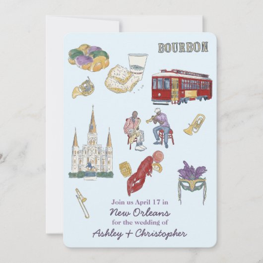 New Orleans Waterverf bruiloft Save The Date (Voorkant)