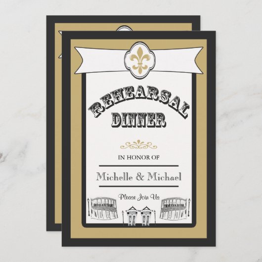 New Orleans Weddenschap Rehearsal Dinner Black Gol Kaart (Voorkant / Achterkant)