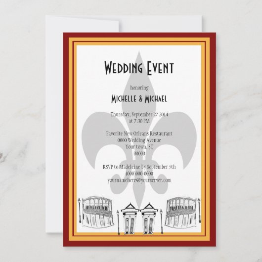 New Orleans Wedding Event Invite (maroon) Kaart (Voorkant)