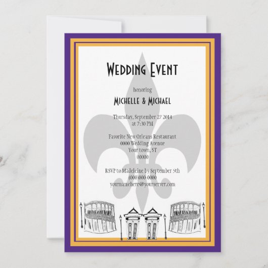 New Orleans Wedding Event Invite (paars) Kaart (Voorkant)