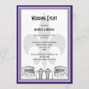 New Orleans Wedding Event Invite (paars/zilver) Kaart